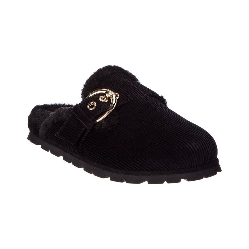 Stuart Weitzman Chrystie Velvet & Shearling Mule, Black